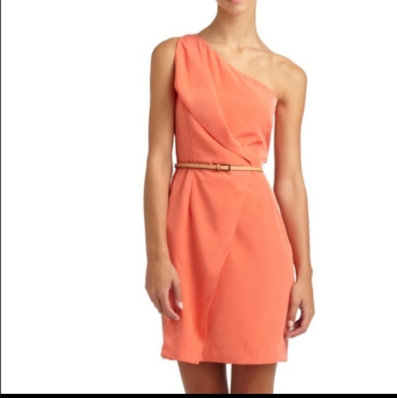 SACHIN + BABI Cantaloupe One-Shoulder Faux Wrap Dress, size 2 - Picture 10 of 11